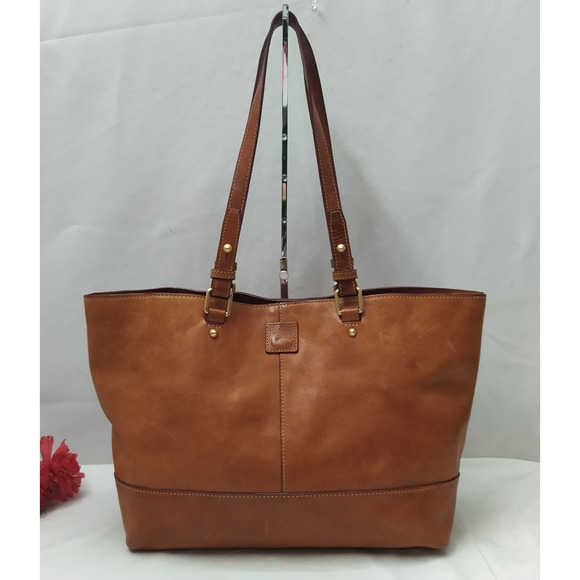 Dooney & Bourke Tan Brown Leather Double Handles Tote Bag - Picture 1 of 16